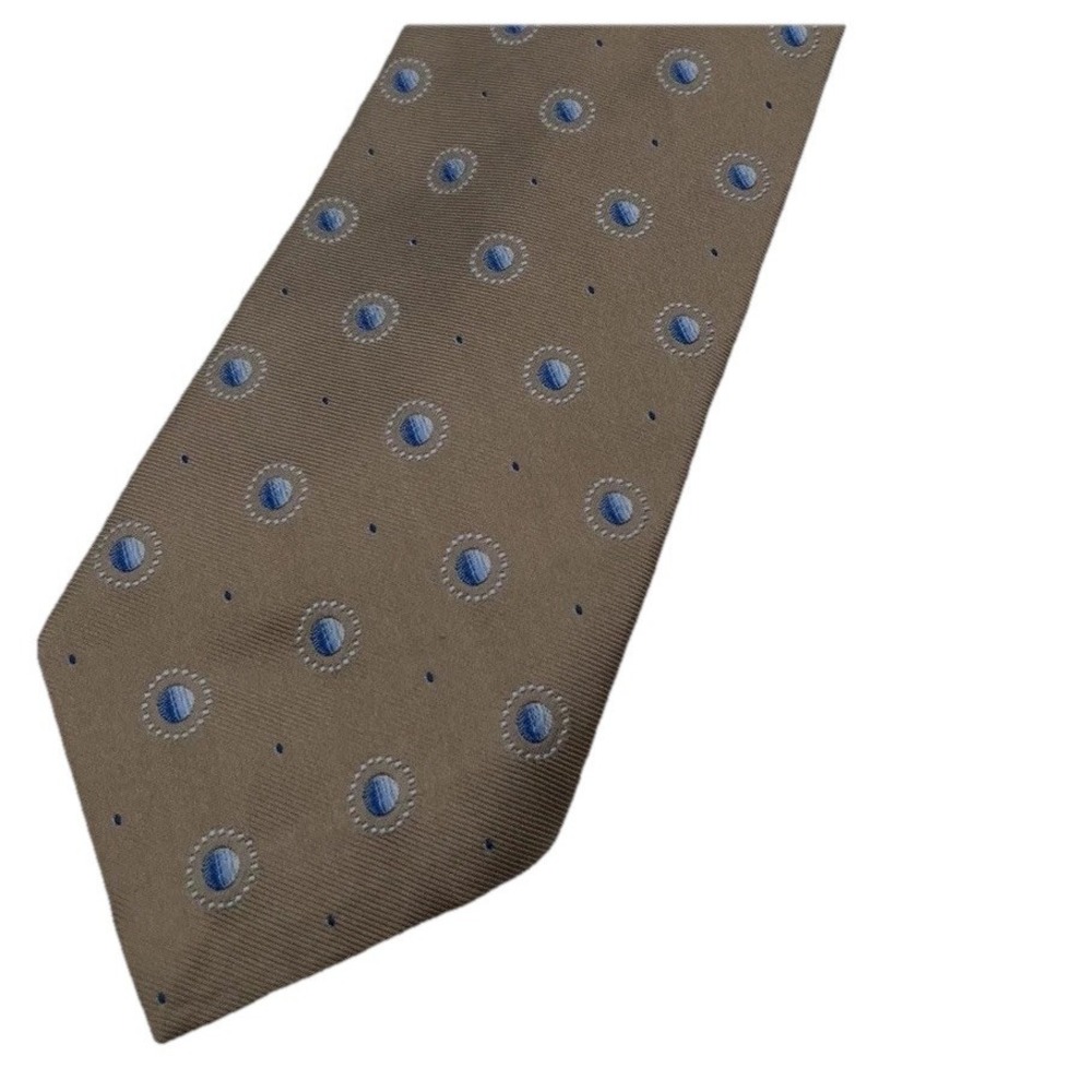Zegna Mens Tie Gold Blue Medallion Circle Silk Necktie 56.5L 3.5W Short